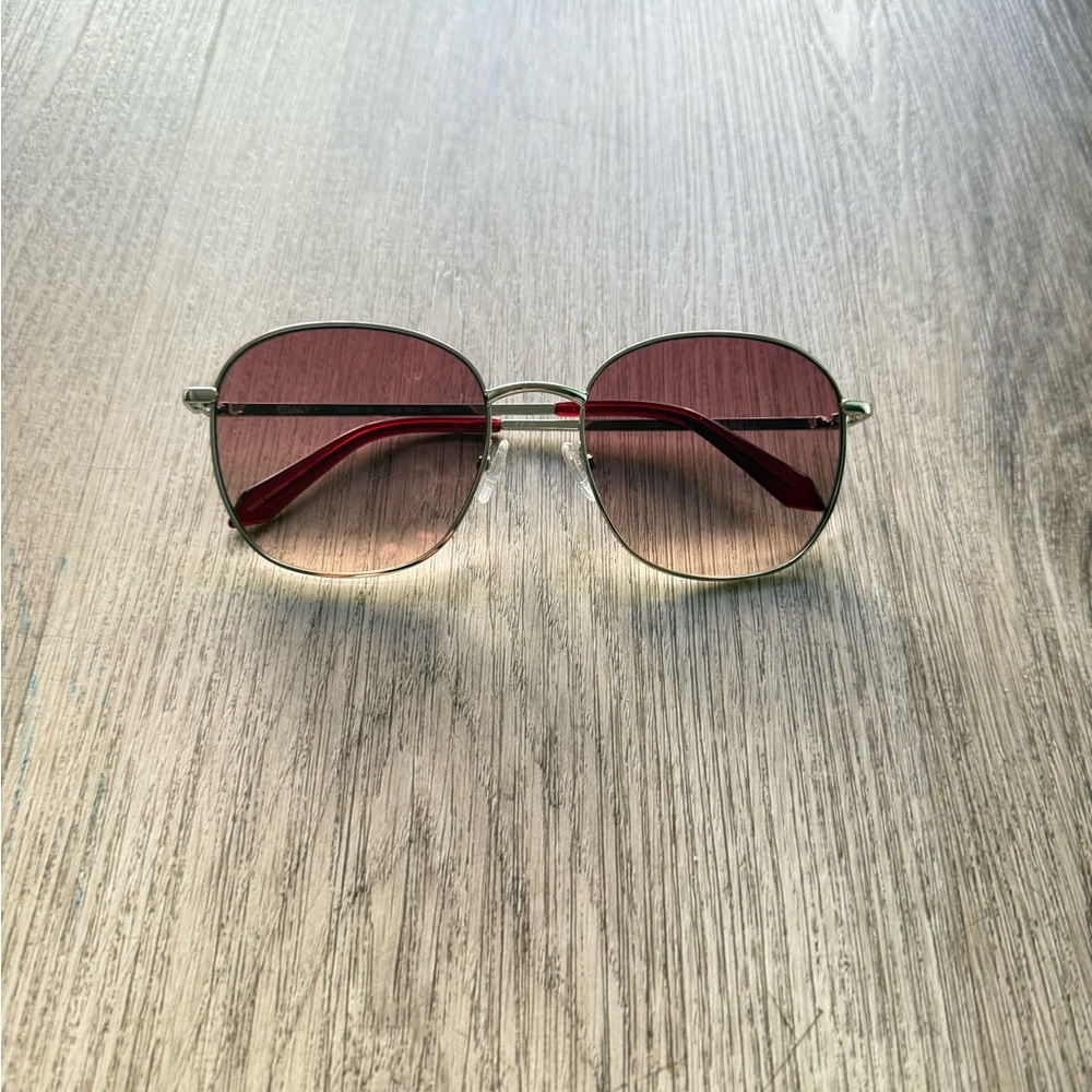 quay australia jezabell silver red oversized round metal frame sunglasses NEW